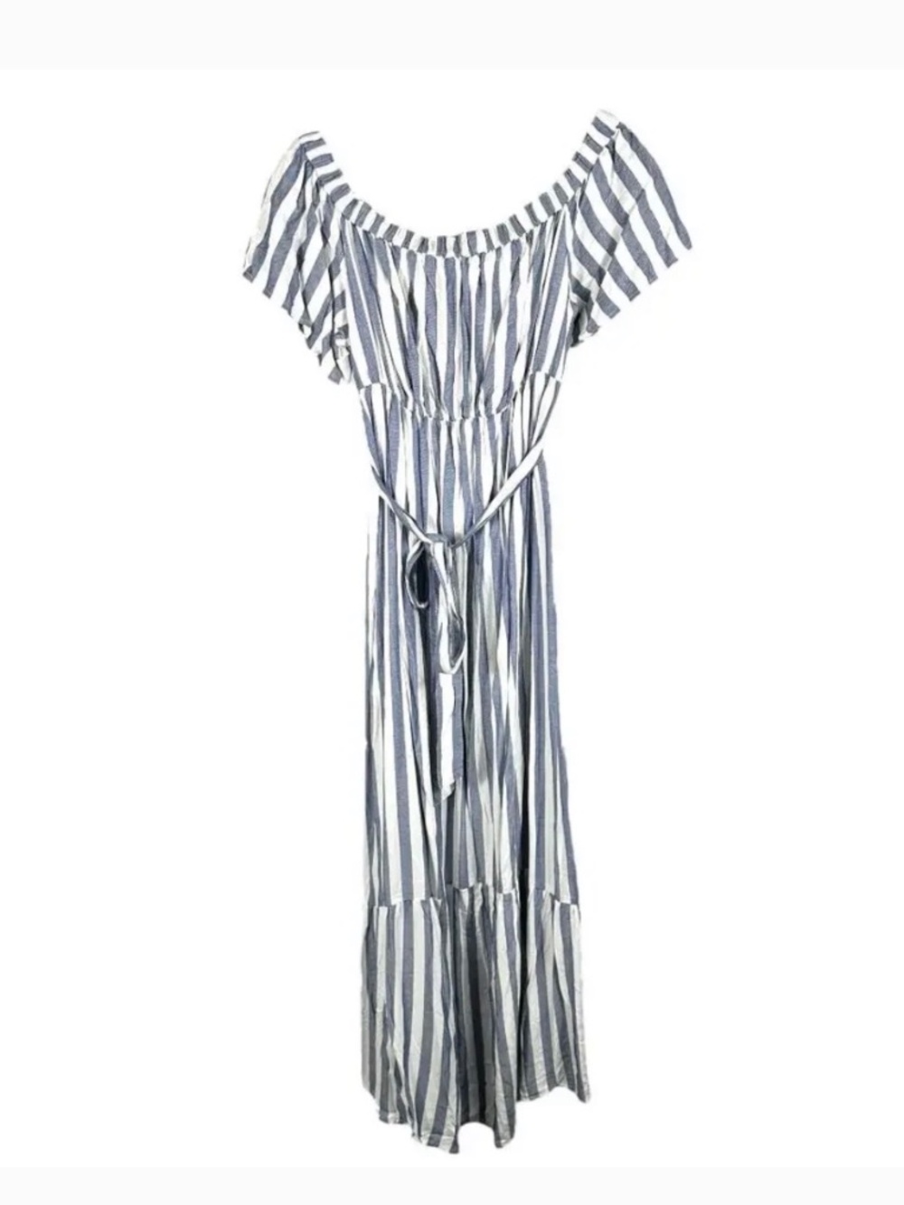 Isabel Maternity Blue & White Striped Cold Shoulder Maxi Dress Size Medium